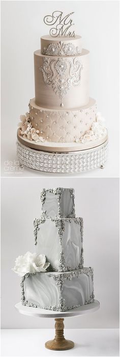 three tiered wedding cake with white frosting