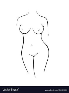 a woman's naked body in black and white line art on a white background