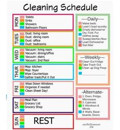 the cleaning schedule is shown with colorful lines and numbers on it's side, along with