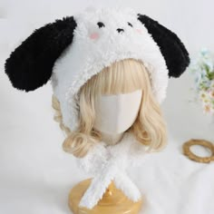 Option: Expressive Expressionless Diameter Length(cm)(inch) 56-58/22.04-22.83 Evil Princess, Kawaii Hat, Puppy Hats, Ear Cap, Punk Woman, Pet Spaces, Funky Hats, Black And White Dog, Girls Sweet