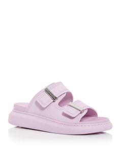 Alexander McQUEEN Women's Hybrid Slide Sandals Designer Summer Slides With Buckle Closure, Alexander Mcqueen Slides, Luxury Summer Slides With Buckle Closure, Pink Adjustable Synthetic Slides, Luxury Synthetic Slip-on Slides, Pink Non-slip Sporty Slides, Summer Buckle Closure Slip-on Slides, Birkenstock Arizona, Slide Sandals