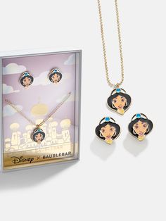 the disney princess necklace and earring set is in its box