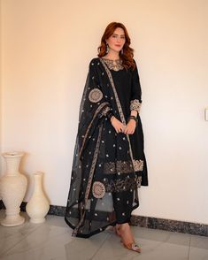 Black Designer Salwar Suit Fatima Faisal, Designer Salwar, Sleeves Designs For Dresses, Designer Salwar Suits, Simple Pakistani Dresses, Designs For Dresses, Salwar Suit, Kurti Designs, Salwar Suits