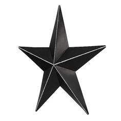 a black metal star with white stitching on the bottom and sides, isolated against a white background