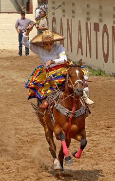 a man riding on the back of a brown horse