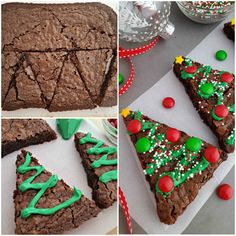 christmas brownies are decorated with green icing and sprinkles for the holiday season