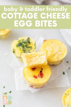 baby and toddler friendly cottage cheese egg bites with text overlay that reads, baby & toddler friendly cottage cheese egg bites