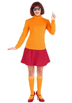 PRICES MAY VARY. Size: Large COSTUME INCLUDES: This Velma Adult Scooby Doo Costume comes with an orange turtleneck shirt, a red skirt, Velma glasses for women, and a pair of knee-high socks. FROM FUN COSTUMES: Our expert costume team aims to bring you top-notch quality costumes based on your favorite characters! This time we've teamed up with the Mystery Machine to transform you into your favorite member of the Mystery Inc crew with this Velma outfit for women. Jinkies! AUTHENTIC DETAILS: When y Classic Scooby Doo, Scooby Doo Disfraz, Orange Knee High Socks, Scooby Doo Velma, Velma Shaggy, Velma Costume, Scooby Doo Costumes, Velma Scooby Doo, Turtle Neck Shirt