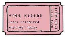 a pink ticket with the words free kisses and an expirer next to it