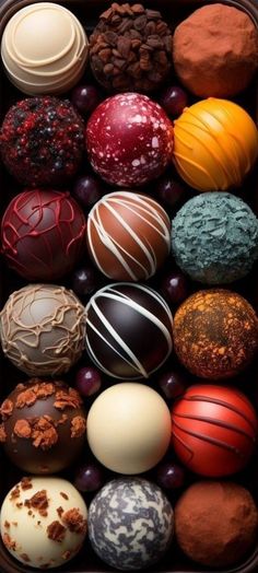 a box filled with lots of different types of chocolates