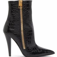 Tom Ford 105mm Leather Crocodile-Embossed Booties Black Women’s Eu 39/Us 9 $2,150. Never Worn With Box, But Small Scuff On Back Of One Heel. Crafted Of Crocodile-Embossed Leather, These Pointed Tom Ford Booties Feature A Branded Zipper At The Side And A Stiletto Heel. Leather Upper Pointed Toe Side-Zip Closure Leather Lining Leather Sole Made In Italy Size Stiletto Heel: About 4.13” (105mm) Elegant Heeled Boots With Crocodile Pattern And Pointed Toe, Elegant Pointed Toe Heeled Boots With Crocodile Pattern, Elegant Crocodile Pattern Heeled Boots With Pointed Toe, Black Leather Heels With Crocodile Pattern, Black Crocodile Pattern Boots For Party, Luxury Crocodile Pattern Heels For Party, Luxury Party Heels With Crocodile Pattern, Chic Black Heels With Crocodile Pattern, Chic Black Crocodile Pattern Heels