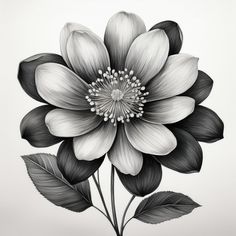 a black and white drawing of a flower