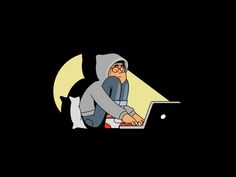 a person sitting on the ground with a laptop in front of them, and an image of a man wearing a hoodie