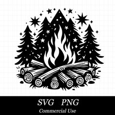 a campfire with trees and stars in the background for svg png commercial use