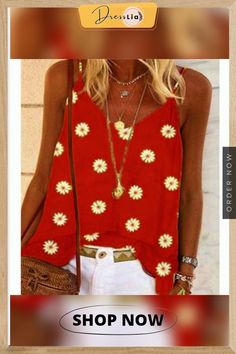 Women Ladies Fashion Summer Daisy Print Sleeveless Casual Shirts & Tank Tops Plus Size Chic Summer Tank Vest, Trendy V-neck Summer Vest, V-neck Vest Top For Beach Season, Trendy Tank Vest For Summer, Casual Printed Spring Vest, Chic Camisole Vest For Summer, Casual Printed Sleeveless Vest, Chic Summer Vest For Vacation, Chic Summer Vacation Vest