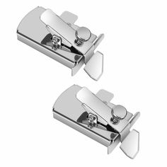 pair of stainless steel door latches on white background