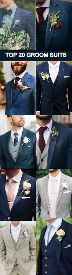 a collage of photos showing different types of grooms'suits and their ties