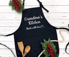 an apron with the words simply create it, mocks and cranberries on it