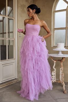 Shop the Rori Tulle Cascade Maxi Dress Orchid | Selfie Leslie Rose Selfie, Blue Selfie, Tulle Maxi Dress, Selfie Leslie, Sequin Party, Cherry Dress, Angel Sleeve, Clothing Tags, Pinafore Dress