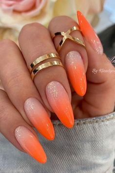 Orange Ombre Nails, Orange Acrylic Nails, Summer Nail Colors, Classy Acrylic Nails, Nails Almond, Summer Nails Colors, Neon Nails