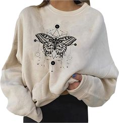 Butterfly Collection, Beige Pullover, Loose Hoodie, Loose Top, Tunic Sweatshirt, Loose Sweater, Workout Sweatshirt, Women Hoodies Sweatshirts, Beige Sweater