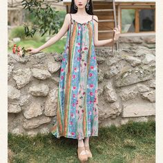 Summer Vacation Travel Oil Painting Floral Slip Dress Fabric: Polyester Size: S, M, L, XL Style: Beach Dress, Boho Dress Multiple Color Selections: Blue  Season: Spring, Fall, Summer Casual Multicolor Beach Dress With Floral Print, Multicolor Casual Maxi Dress For Vacation, Casual Floral Print Sundress As Beach Cover-up, Casual Floral Sundress For Beach Cover-up, Casual Blue Maxi Dress For Beach, Casual Multicolor Beach Dress, Blue Floral Print Sundress For Vacation, Blue Casual Beach Sundress, Casual Blue Sundress For Beach