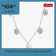 Features: Nickel FreeJewelry Closure: Lobster ClaspLink Construction: SolidMetal Color: WhiteChain Length: 16 InchChain Width: 1.2 MillimetersChain Gauge: 014Extender Length: 2 InchPendant Length: 8.6mmChain Construction: CurbCare: Wipe CleanMetal: Sterling SilverNecklace Type: Name NecklacesOwned & Founded: Women Owned/FoundedAssembled in the US from Imported Materials Mother's Day Pendant Chain Necklace, Personalized White Gold Jewelry, Engraved Round Name Necklace, Round Name Necklace For Mother's Day, Engraved Round Pendant Name Necklace, Personalized Silver Jewelry, Silver Name Necklace, Sterling Silver Name Necklace, Name Necklaces