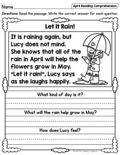 worksheet for reading the poem let it rain with an image of a person holding an umbrella