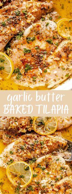 garlic butter baked tilapia with lemons and parsley