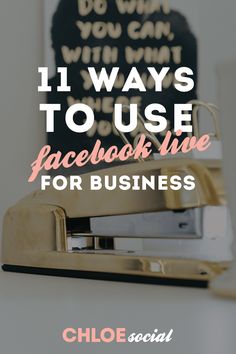 a laptop computer sitting on top of a desk with the words 11 ways to use facebook live for business