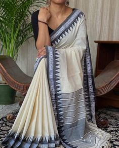 Jute Saree Blouse Designs, Jute Saree, Bengal Cotton Sarees, Cotton Sarees Handloom, Khadi Saree, Jamdani Saree, Elegant Saree, Traditional Sarees, Saree With Blouse