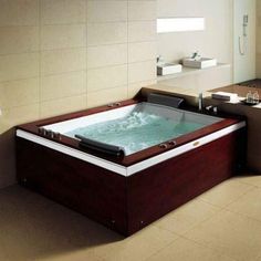 Mesa Monterey 71 x 60 x 28 Two Person Freestanding Bathtub With Brown Rich Hard Wood Decking, 12 Whirlpool Jets, Dual Air and Hydratherapy Air Bathtub, Hardwood Decking, Whirlpool Tub, Standing Bath, Outdoor Spa, Whirlpool Bathtub, Jetted Tub, Acrylic Bathtub, Soaking Bathtubs