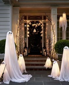 The Halloween Shop Blow Up Halloween Decorations, Candy Corn Porch Decor, Traditional Halloween Decor Outdoor, Elegant Halloween Decor Outdoor, Ghost Porch Decor, Cute Halloween Porch Decor, Ghost Yard Decorations, Halloween Balcony Decor, Halloween Decorations Outdoor Party