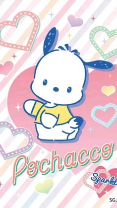 an image of a cartoon character with hearts on the background and words pechacoy