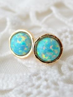 "Mint Opal ring, Gemstone ring, Gold ring, Silver ring, Opal ring, Mint stone ring, October birthstone ring, dainty ring, stacking ring, Textured ring Delicate lovely and classic ring. The ring is made of 14k gold filled that will last for years, and a lovely lab opal gemstone. The stone is 6 mm in diameter. ✤ ✤✤ AVAILABLE ALSO IS STERLING SILVER. JUST CHOOSE AT \"METAL AND STONE COLOR\" BOX. Choose your size at \"size\" box. MATCHING EARRINGS ARE AVAILABLE HERE: https://www.etsy.com/il-en/listi White Opal Stud Earrings, Bridal Earrings Studs, White Opal Earrings, Fire Opal Earrings, Unique Opal, Opal Stud Earrings, Earrings Opal, White Opal Ring, Stud Earrings Gold