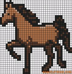 a cross stitch horse is shown in brown and black