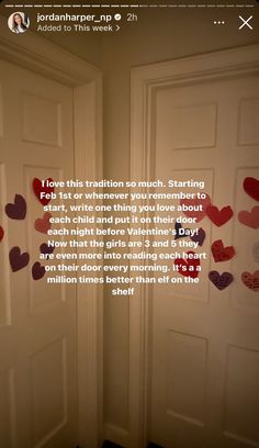 two doors with hearts attached to them and the words love this tradition much, starting