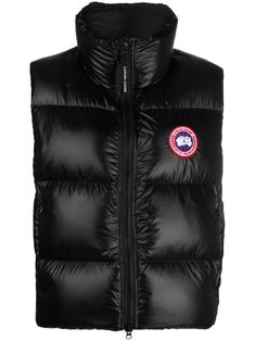 black duck down padded design quilted logo patch at the chest tonal stitching funnel neck front two-way zip fastening sleeveless two side slit pockets straight hem Black Duck, Canada Goose Women, Puffer Gilet, Monogram Tote, Outerwear Vest, Marc Jacobs Bag, Down Vest, Duck Down, Funnel Neck