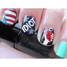 GD american idiot nails green day ❤ liked on Polyvore featuring beauty products, nail care, nail treatments and nails Emo Nails, Fingernail Ideas, Green Beauty Products, Green Day Band, Nails Fun, Punk Nails, Nails Green