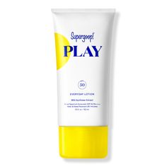 PLAY Everyday Lotion SPF 50 with Sunflower Extract PA++++ -  Supergoop! PLAY Everyday Lotion SPF 50 with Sunflower Extract PA++++ is a hydrating, fast-absorbing formula that provides high-performance protection from UVA, UVB and IRA rays, and helps prevent photoaging and dehydration.    Benefits     Broad spectrum sunscreen that protects against UVA, UVB and IRA rays Supergoop's original broad spectrum sunscreen lotion for face and body Formulated with natural extracts of citrus and ba Everyday Sunscreen, Sunscreen For Sensitive Skin, Makeup Lessons, Glow Stick, Body Sunscreen, Sunscreen Spf 50, Sunscreen Lotion, Broad Spectrum Sunscreen, Clean Ingredients