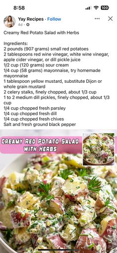 the recipe for this potato salad is shown