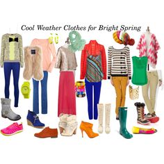 Cool Weather Clothes for Bright Spring  Das gefällt mir! Besonders dass mal eine Mütze dabei ist. Bright Spring Outfit Ideas, Bright Spring Wardrobe, Bright Spring Outfits, Thredup Outfits, Bright Spring Clothes, Clear Clothes, Hoc Spring, Clear Spring Palette, Vital Spring