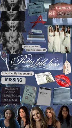 a collage of photos with the words pretty little lies on them and pictures of women