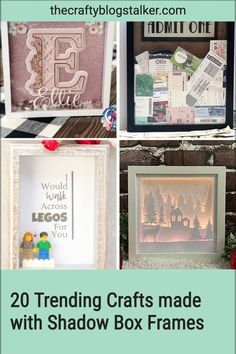 some crafting crafts made with shadow box frames are featured in this postcard collage