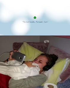 a person laying in bed with a cell phone