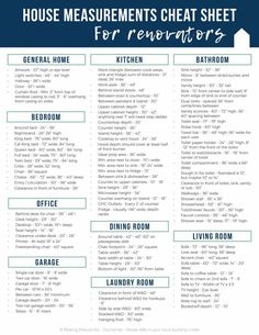 the house measurements chart for renovations