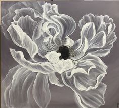 a painting of a white flower on a gray background