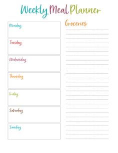 a printable meal planner with the words'weekly meal planner'in rainbow colors