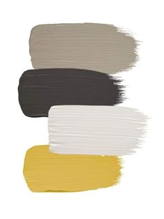 four different shades of paint on a white background, each with one yellow and the other gray