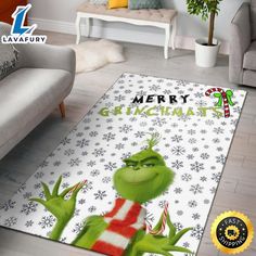 the grinch christmas rug is shown in this living room